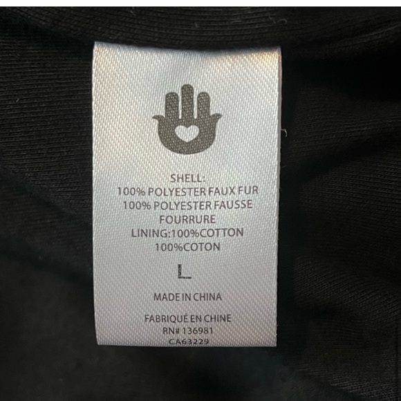 Spiritual Gangster Cropped Furry Bomber Zip Jacket Rainbow Trim Black Size Large - Picture 11 of 12